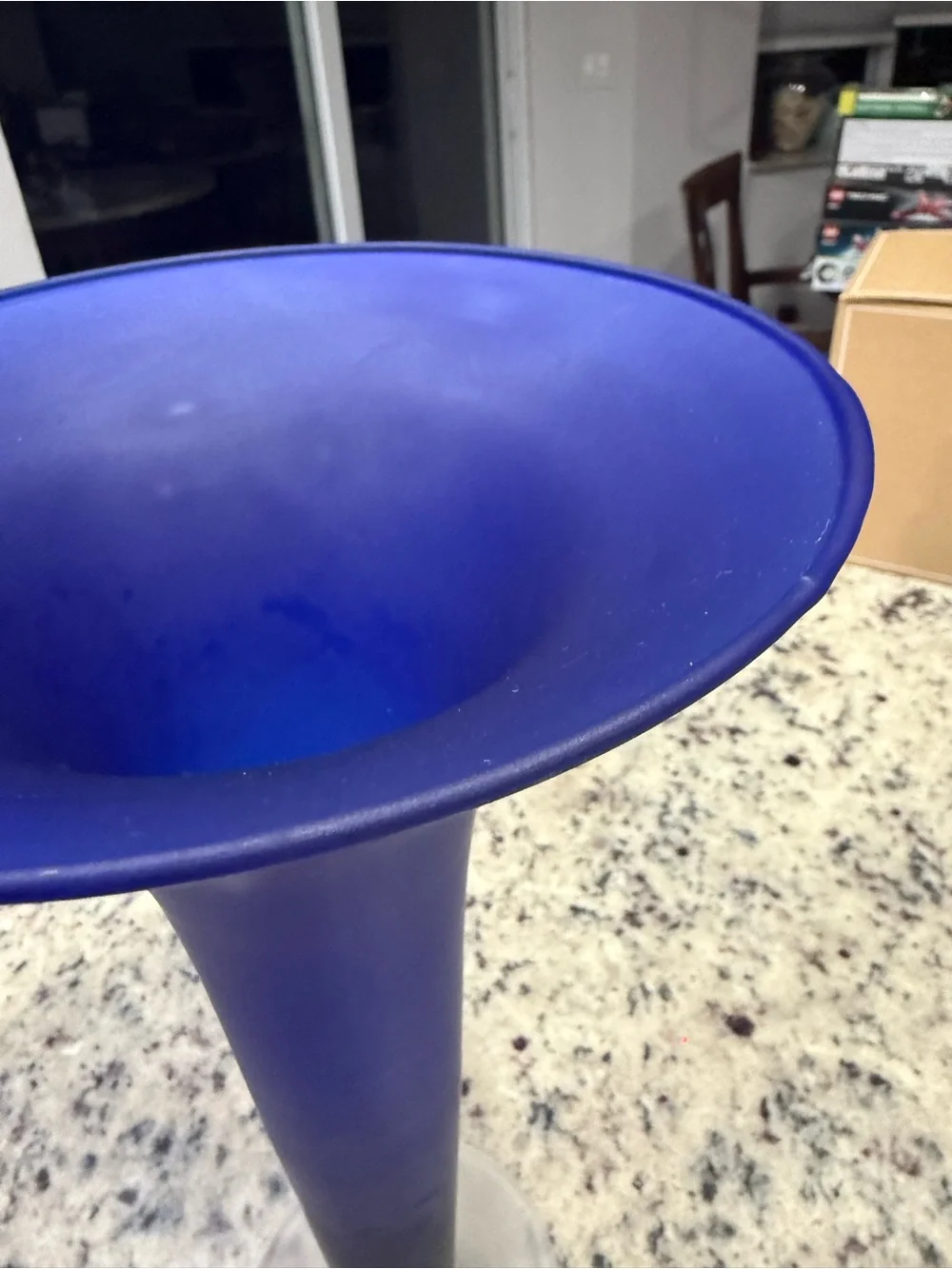 Vintage MCM 15” Hand Blown Cobalt Blue Trumpet Vase Frosted Satin Glass Base